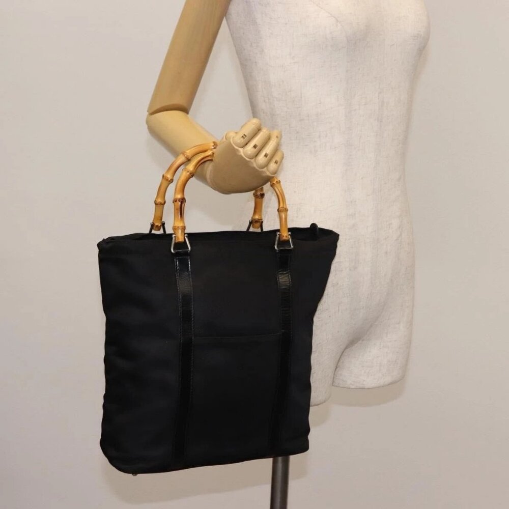 GUCCI Bamboo Hand Bag Nylon Black Auth